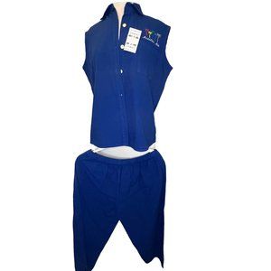 GERRES 2 Piece Size XLBlouse and Capris Set NWT Sleeveless Button Down and Elast